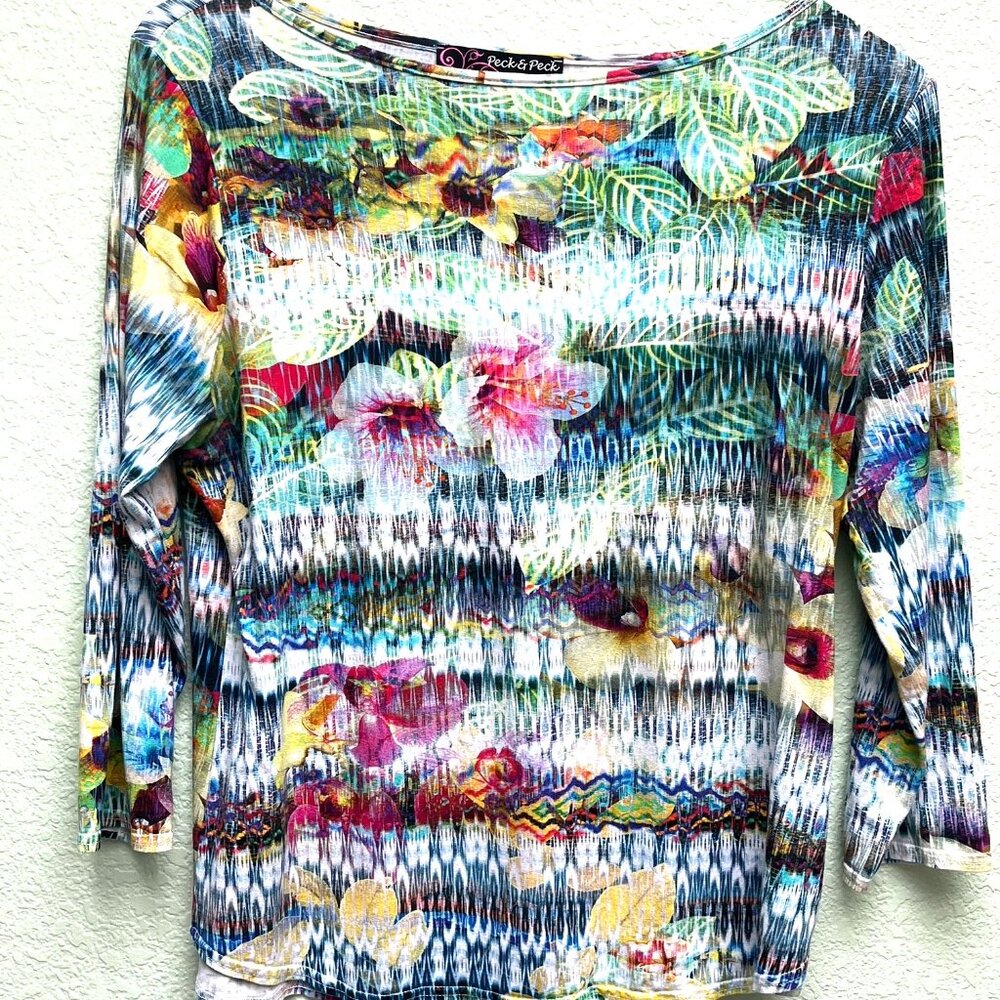 Peck & Peck Women's Watercolor Floral flowy top Size L